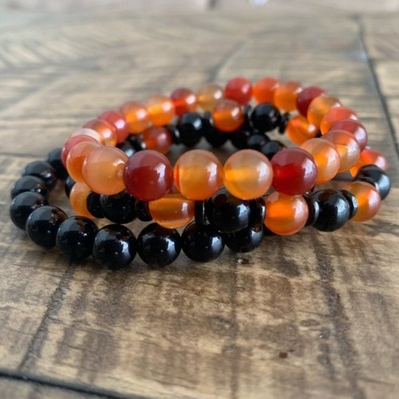 Halloween 8mm  Bracelet Set Carnelian Onyx - Picture 4 of 12